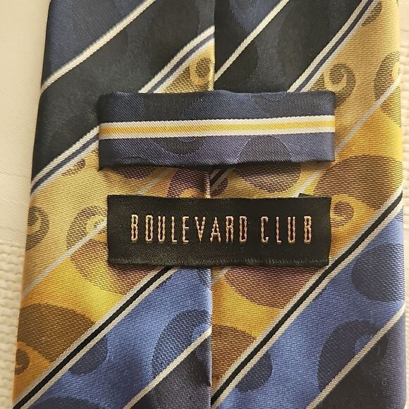 Boulevard Club Men Stripped Tie Yellow/ Navy Blue - Picture 5 of 16